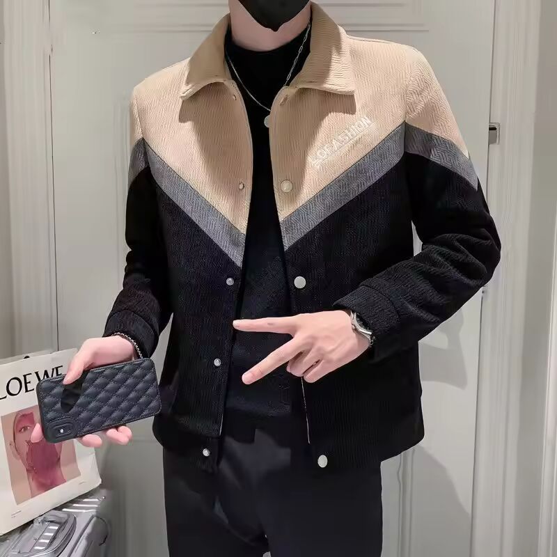 New Fashion Brand Color-contrast Jacket for Men Korean Style Trendy and Handsome Coat for Autumn and Winter Men's Topwear Jacket