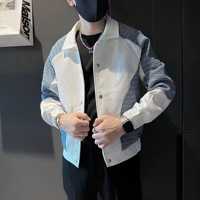 Stylish Spliced Casual Jackets Autumn Winter New Contrasting Colors Men's Clothing Turn-down Collar Korean Single-breasted Coats