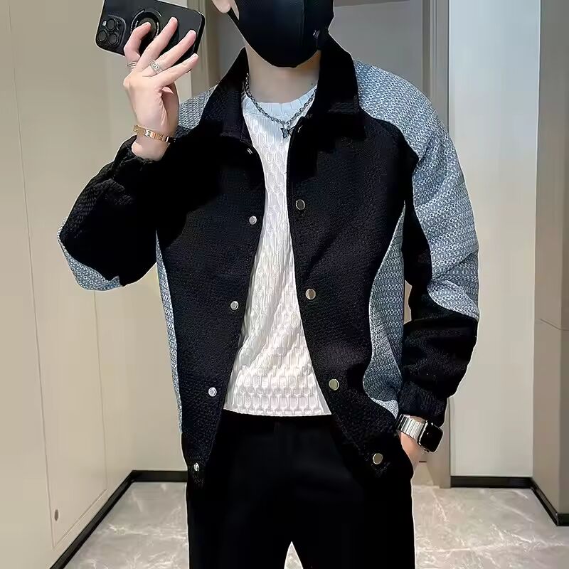 Stylish Spliced Casual Jackets Autumn Winter New Contrasting Colors Men's Clothing Turn-down Collar Korean Single-breasted Coats