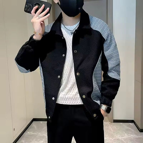 Stylish Spliced Casual Jackets Autumn Winter New Contrasting Colors Men's Clothing Turn-down Collar Korean Single-breasted Coats